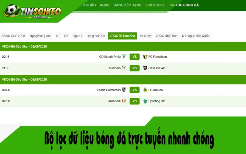 Bộ lọc dữ liệu bóng đá trực tuyến nhanh chóng Bộ lọc dữ liệu bóng đá trực tuyến nhanh chóng