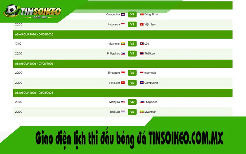 Giao diện lịch thi đấu bóng đá TINSOIKEO.COM.MX Giao diện lịch thi đấu bóng đá TINSOIKEO.COM.MX